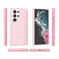 Glam Glitter Clear Anti - Drop Phone Case - Shockproof Protection Cover - Galaxy S23 Ultra (Glitter Pink)