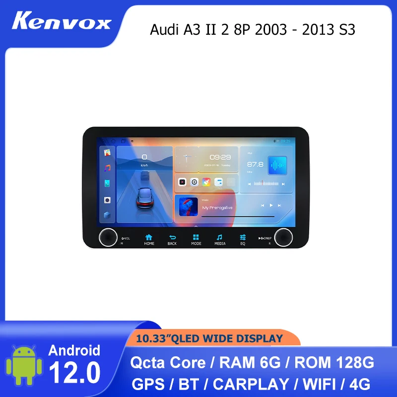 

Автомагнитола QLED, 2 din, 10,33 дюйма, Android, для Audi A3 II, 2, 8P, 2003-2013, S3 2, мультимедиа, GPS-навигация, Авторадио, стерео видео
