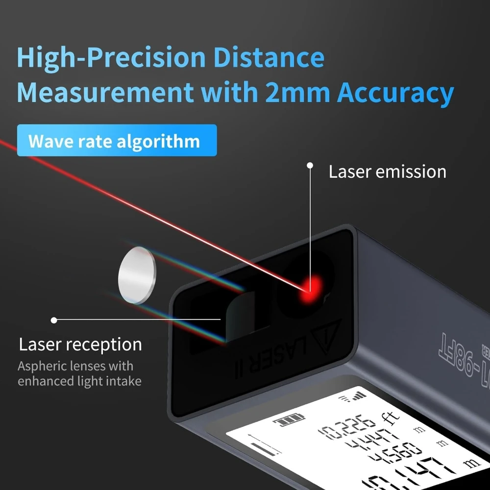 30M laser rangefinder digital tape measure laser ruler USB charge aluminum alloy fuselage measuring laser rangefinder