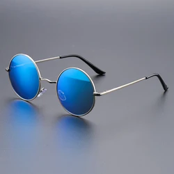 Vintage Round Frame Sunglasses for Trendy Style - Perfect for Parties, Music Festivals, and Street Photography (Blue)