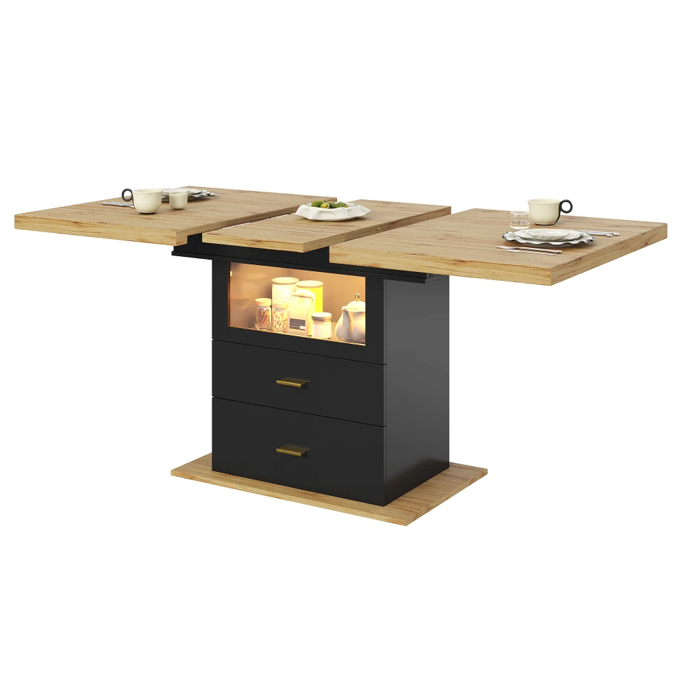 Multifunktionaler ausziehbarer LED-beleuchteter Esstisch – erweiterbarer Tisch 110–140 cm, platzsparender Küchen-/Terraztisch für 6 Personen – Detail 13