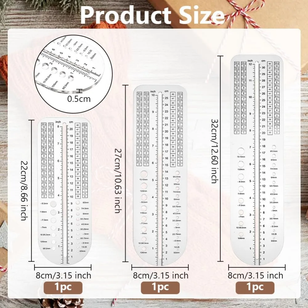 3Pcs Sock Ruler Clear Acrylic Crochet Ruler 8/10/12 Inch Needle Needle Gauge Measure Tools Knitting Sock Blocker