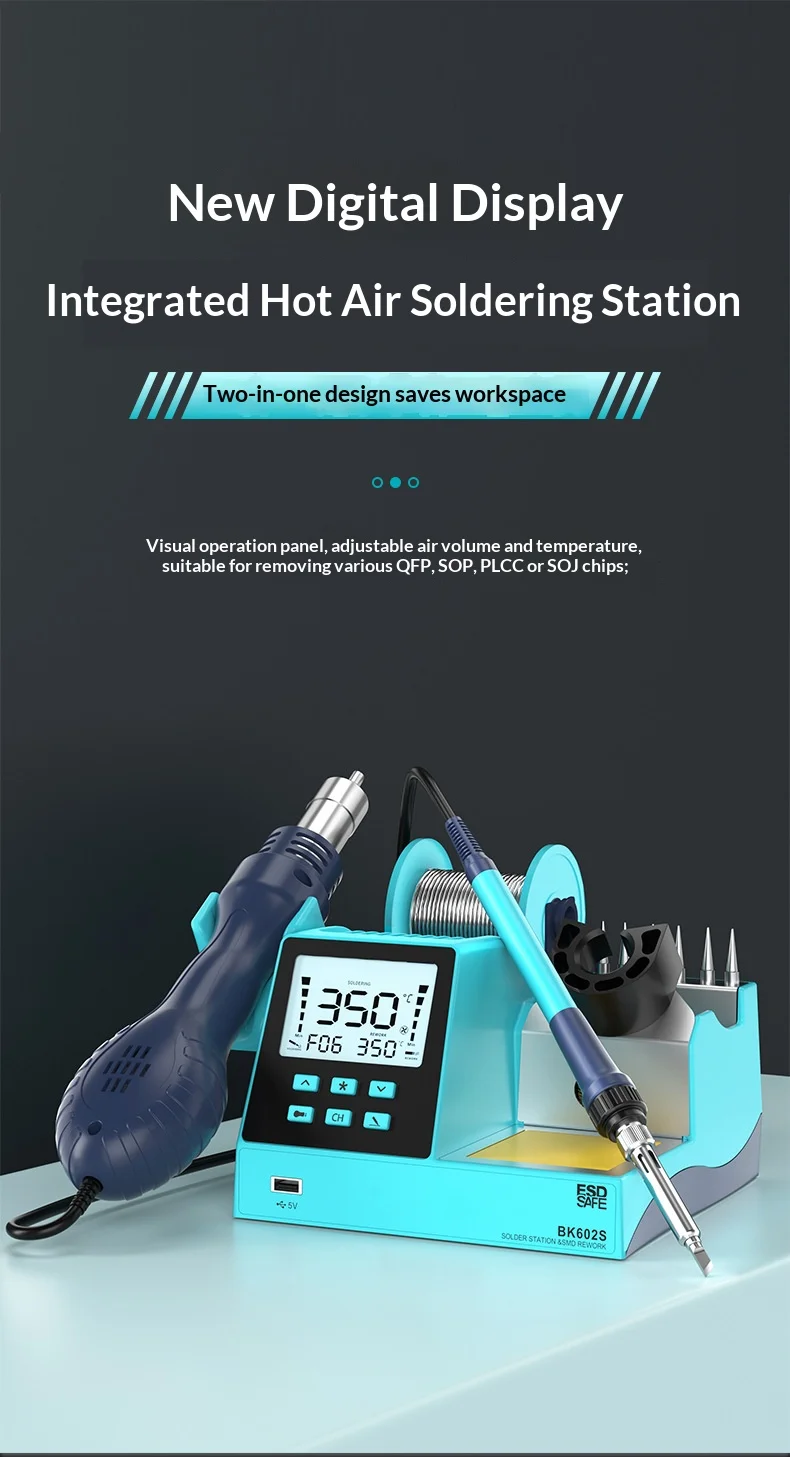 JH Digital Hot Air Rework & Soldering Station 2-in-1 with 640W Max Power 100-500