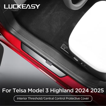 for Tesla Model 3 Highland 2024 2025 Door Sill Strip Guard Car Threshold Protector Accessories Central Control Anti-kick Pad LHD 1