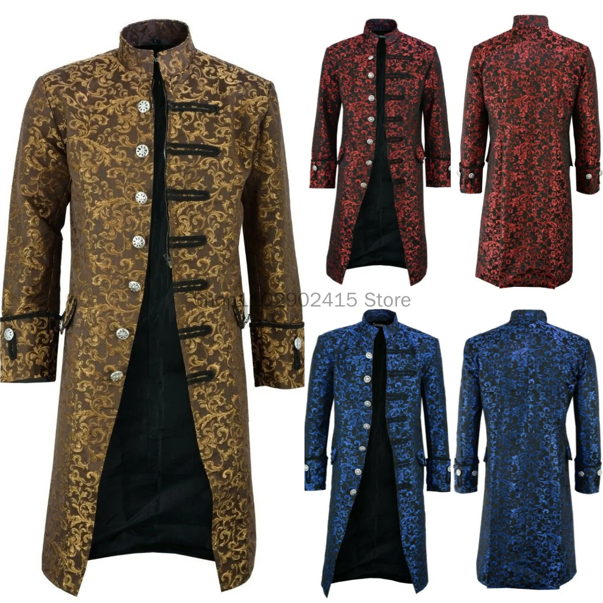 

Medieval Men's Vintage Tailcoat Jacket Gothic Steampunk Long Sleeve Jacket Victorian Dress Jacket Halloween Casual Button Clot