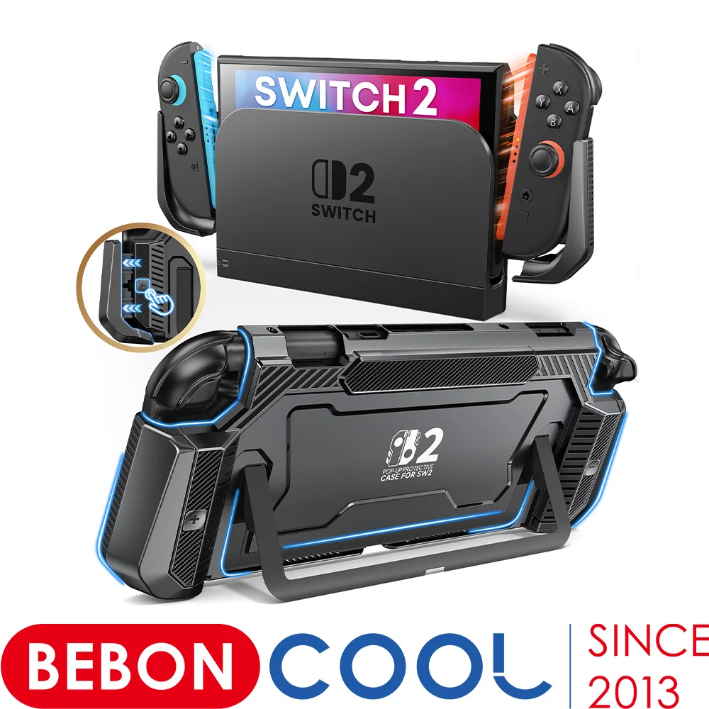 BEBONCOOL Pop-up protective case Upgraded Protective Cover Ergonomic Comfort PC Material Grip Shell Case For Switch 2