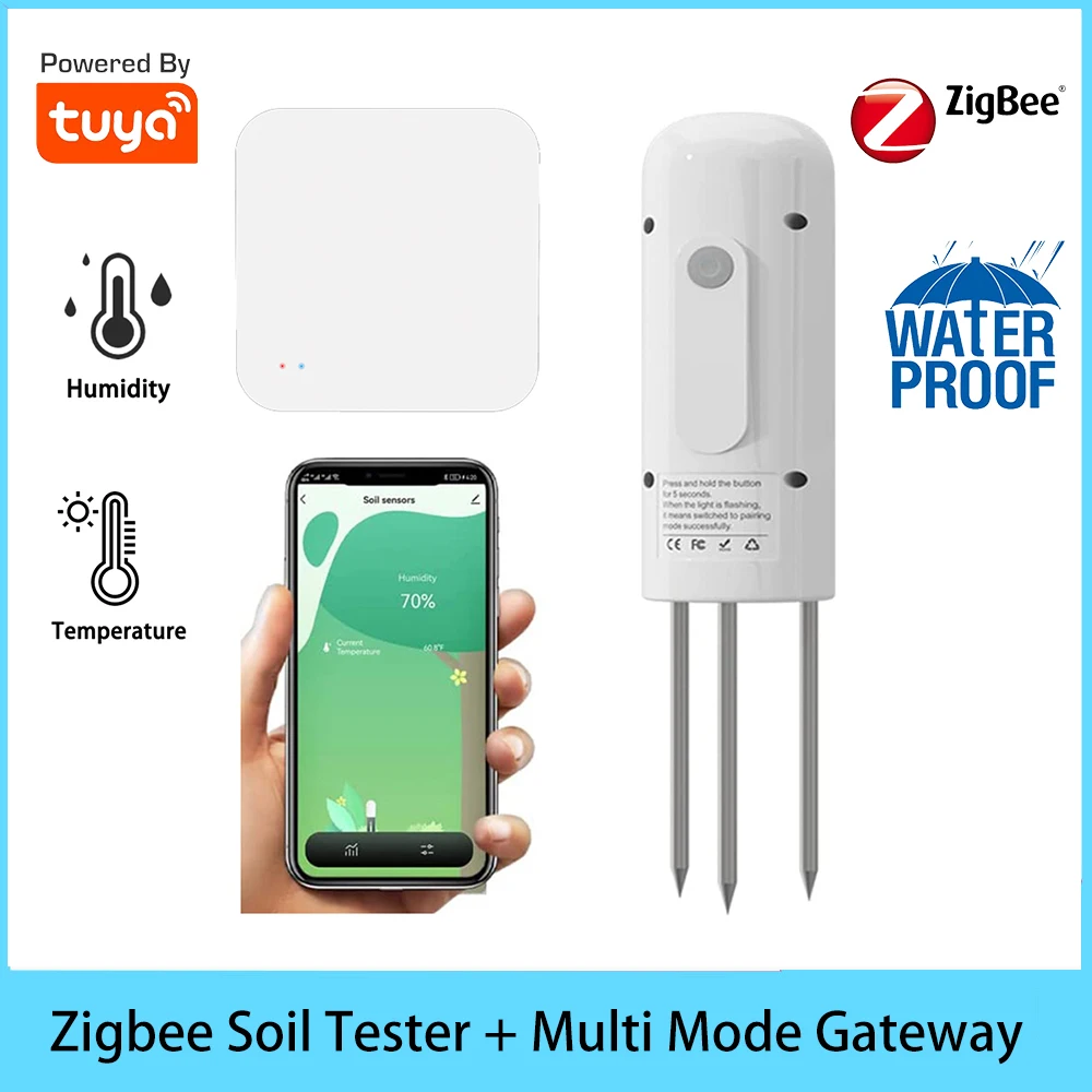 

Беспроводной измеритель влажности почвы Tuya Zigbee, прибор для измерения температуры и влажности почвы, IP67 детектор с BLE Gateway для садовых посадок