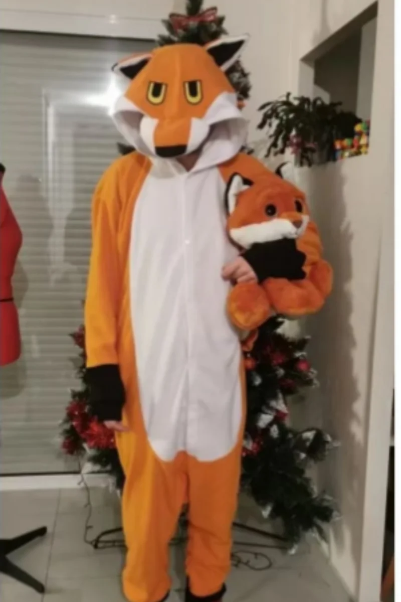 Animal Fox Kigurumis Flannel Adult Women Men Warm Cute Funny Fox