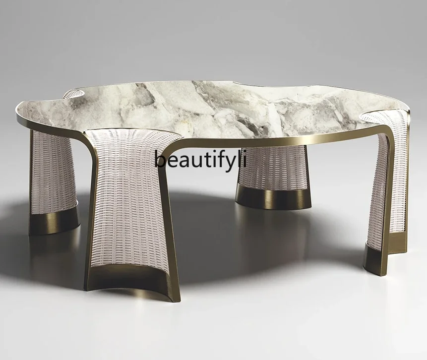 

Italian Light Luxury Small Apartment Movable Creative Corner Table Modern Minimalist Metal Marble Tea Table Living Room Home