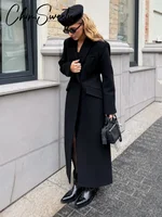 Elegant Women's Woolen Coat Black Single-Button Stand Collar Slim Lady Long Coats 2025 Autumn Winter Chic Female Streetwear New 1