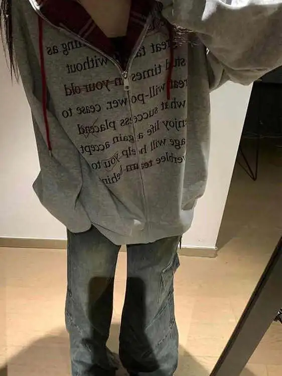 New Women's Hooded Sweatirt Jaet Simple Outerwear  Color Retro Casual Open Cardigan Long Sve Korean Sle Coat