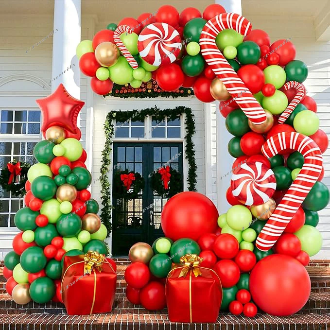 

144Pcs Christmas Balloon Garland Arch with Xmas Red Gold Fresh Green and Dark Green Balloon for New Year Party Decor Globos