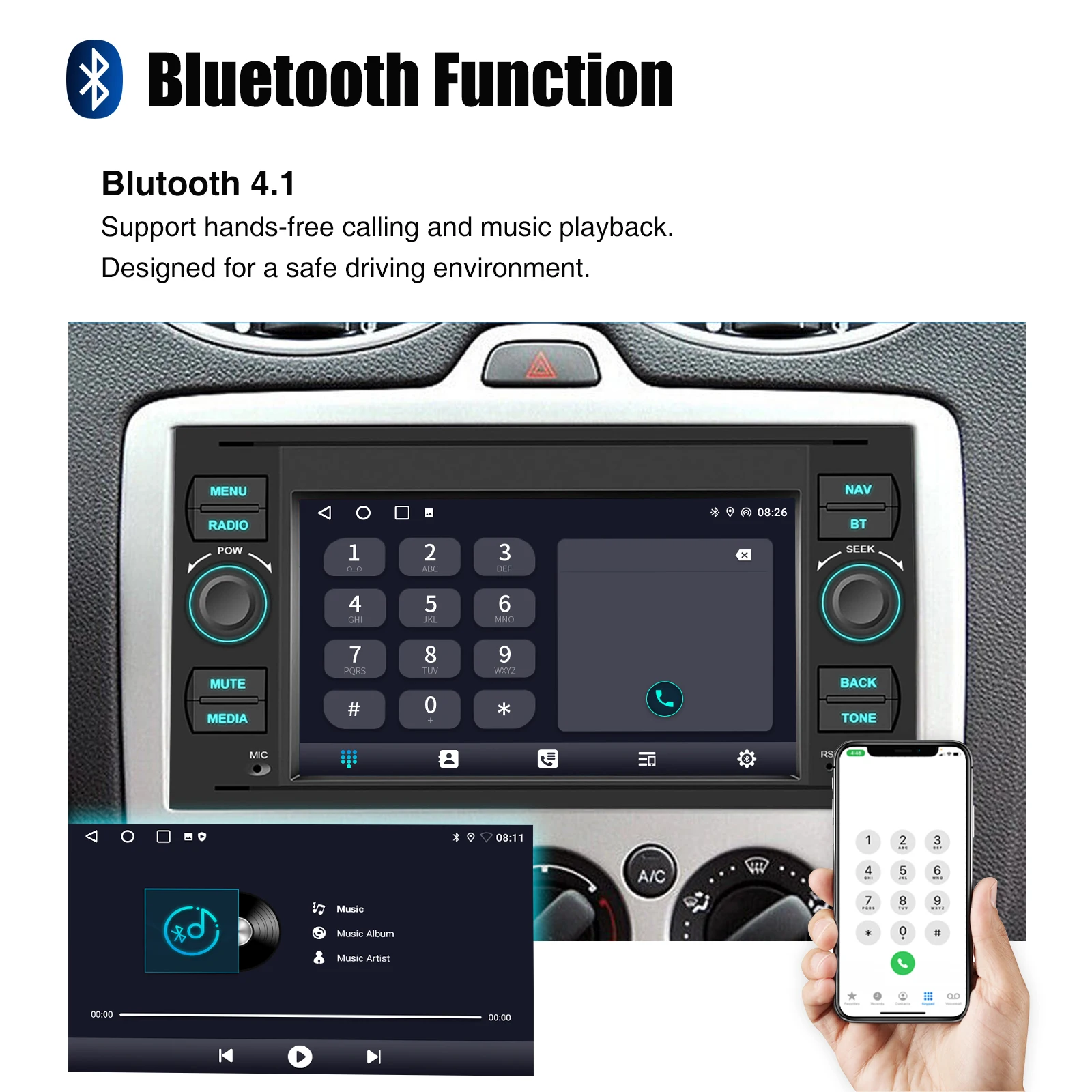 ESSGOO 7" Android15 64G Autoradio für Ford Transit MK7 Fiesta Fusion Kuga C/S-Max Galaxy Connect Focus Carplay GPS Navi WIFI RDS – Detail 15