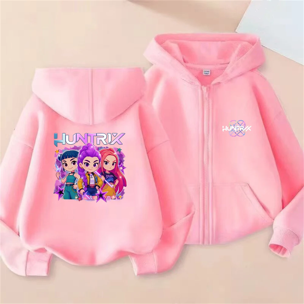 الأرجواني هوديي الأطفال سترة بلايز KPop شيطان الصيادين فتاة صبي البلوز طفل 3-12 سنة سستة الوردي هودي معطف سترة سوداء
