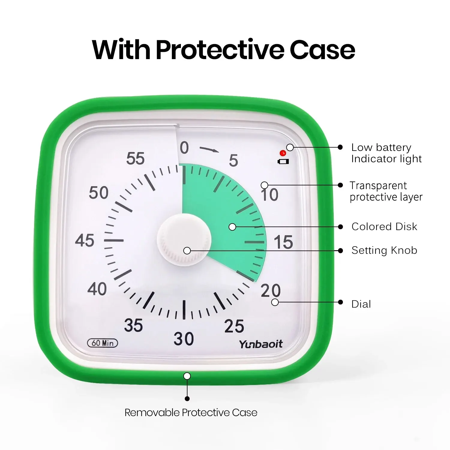 Visual Timer Yunbaoit Upgraded Visual Timer with Protective Case 60 Minute Silent Countdown Timer for Kids and Adults