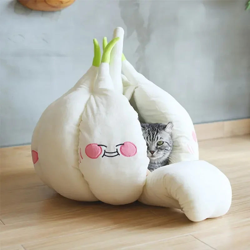 

Cats Beds Cartoon Garlic Bed Warm Cat's Nest Cozy Cushion Pet House Small and Medium-Sized Dog Doghouse for Washable Cave gatos