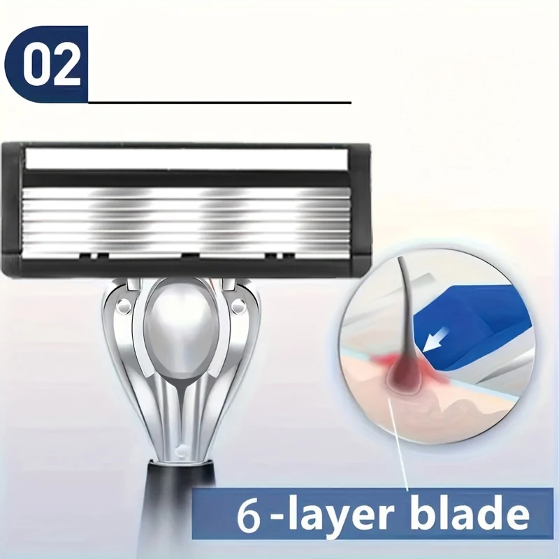Premium 6-mes Fusion veiligheidsscheermes voor mannen, handmatig scheerapparaat voor baardverzorging, zwart handvat met textuur, verjaardagscadeau_voghion.com
