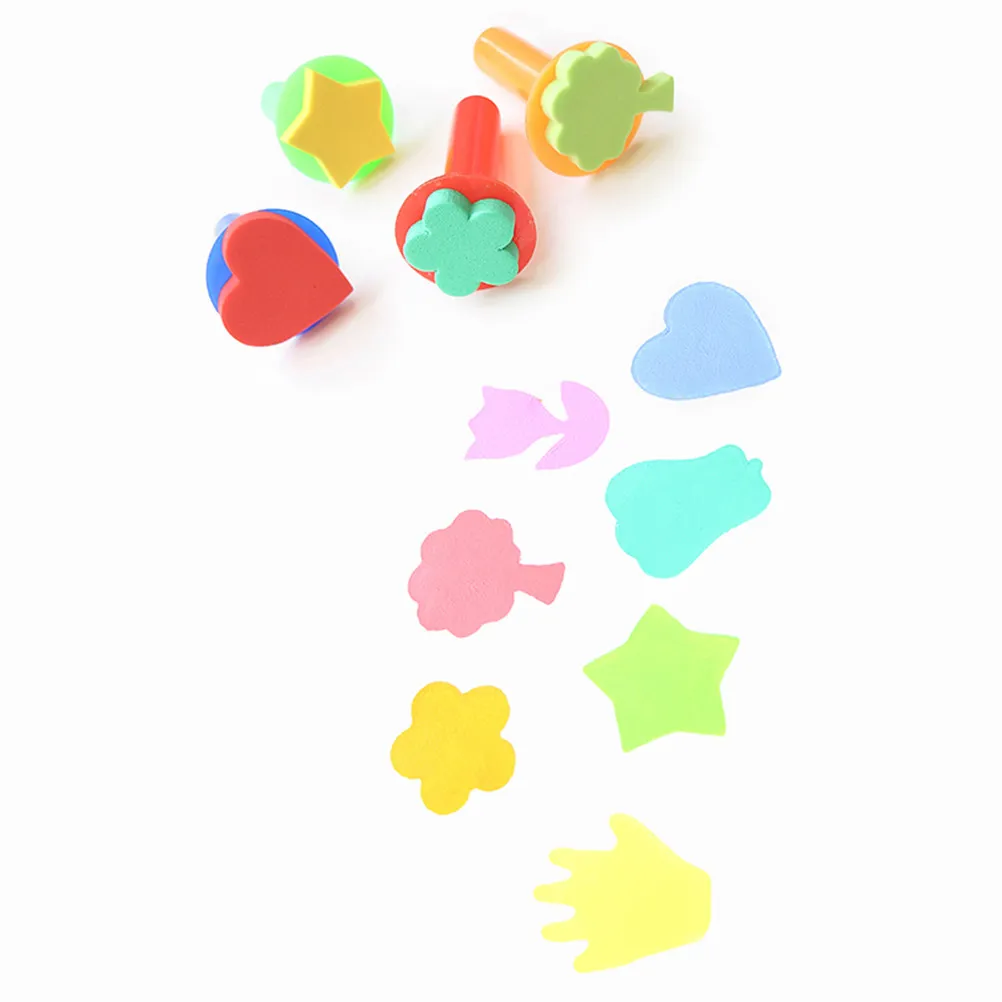 6Pcs DIY 페인팅 스폰지 스탬퍼 세트 다채로운 모양의 아트 브러쉬 미취학 아동을 위한 안전한 그림 그리기