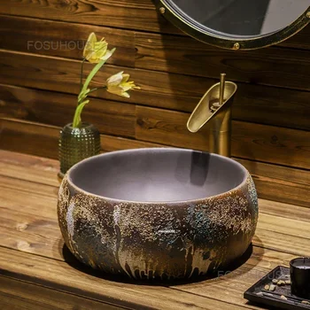 หรูหราเซรามิคห้องน้ําอ่างล้างมือ Art ห้องน้ําติดตั้งห้องน้ําขนาดเล็กรอบอ่างล้างหน้าเดี่ยวซักผ้าอ่างล้างหน้าในครัวเรือนตาราง Basinb 2