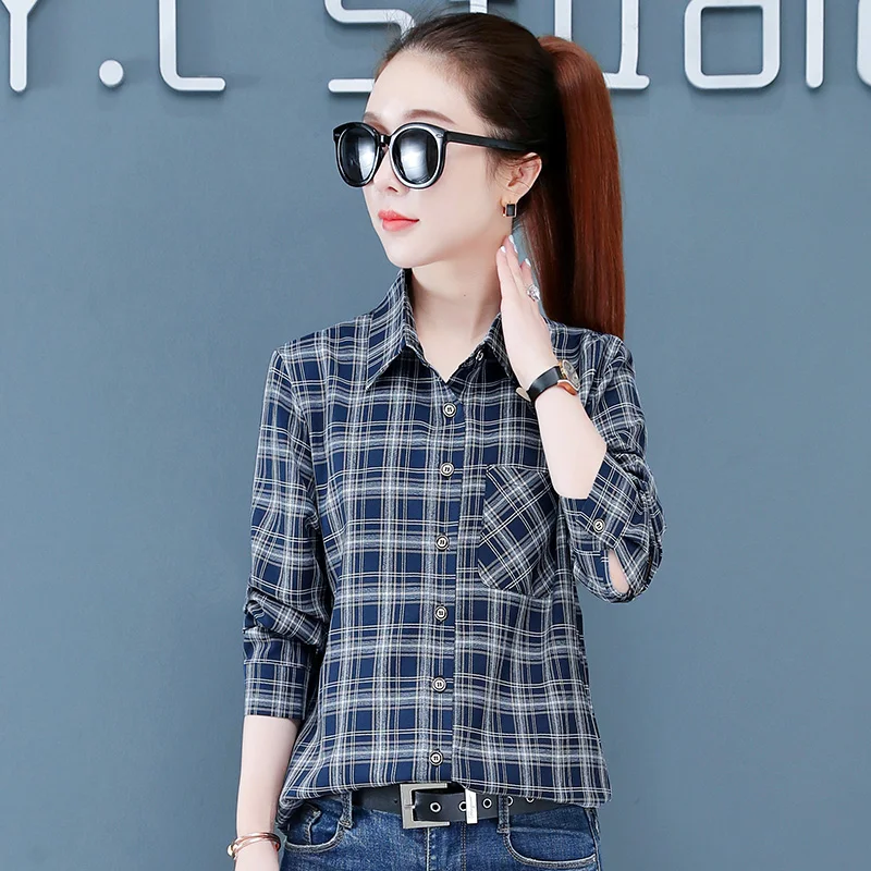 Women'S Fashion Korean Loose Casual Versatile Long Sleeved Top Female Spring And Autumn New Temperament Checkered Shirt Lady