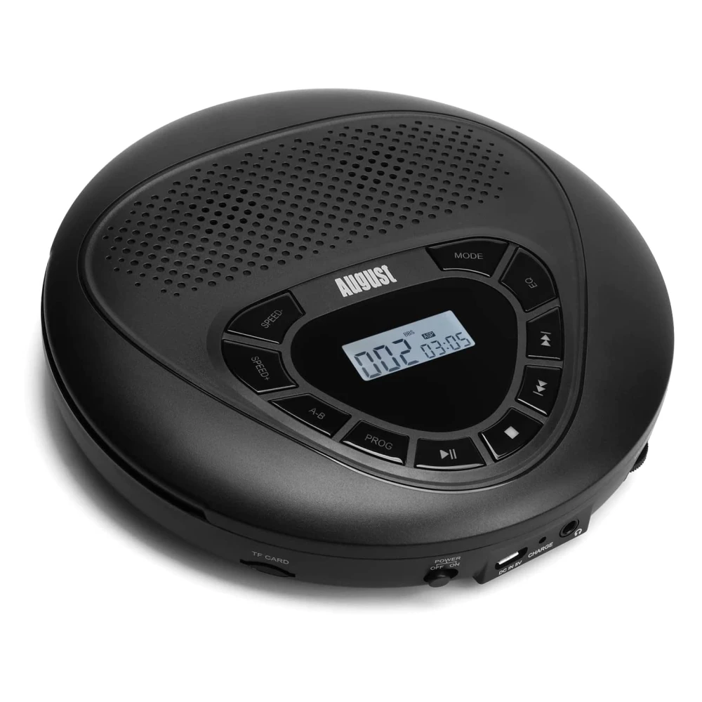 August SE10 Portable CD Player portable cd player Headphone HiFi Music Reproductor CD Rechargeable Player Support TF Card With AUX Cable