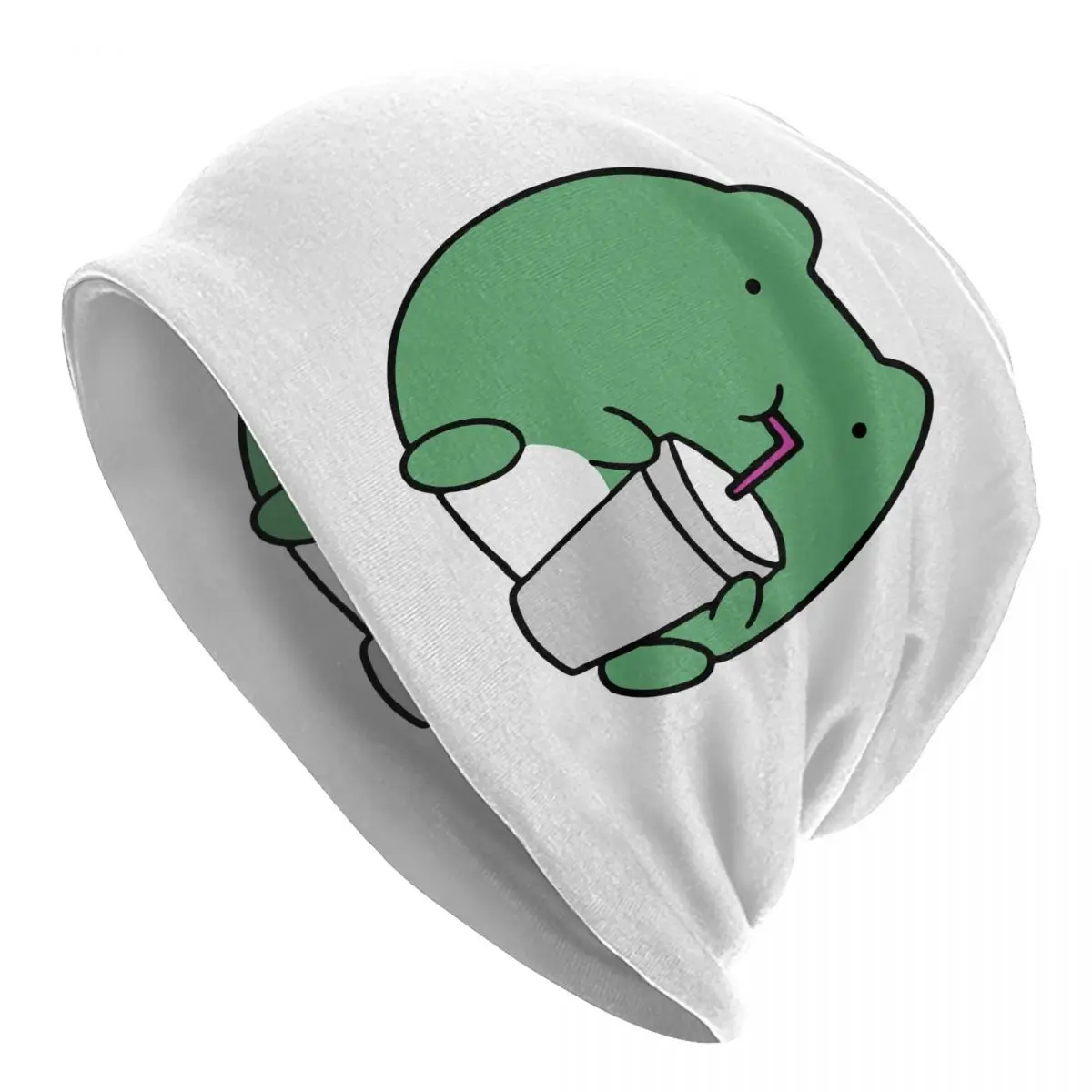 

Kawaii Frog With A Drink Animals Bonnet Hat Knitting Hats Vintage Outdoor Skullies Beanies Hat Unisex Warm Dual-use Cap