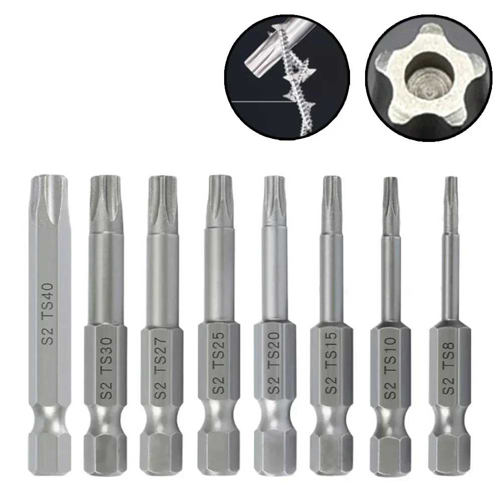 Magnetic Screwdriver Bit Set 8Pcs 50mm 1/4 Hex Shank Five-Point Torx T8/T10/T15/T20/T25/T27/T30/T40