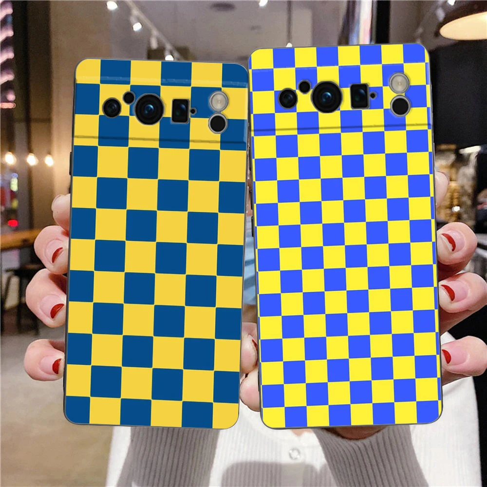 Vintage Chessboard Grid Design Shockproof Phone Case - Soft Black TPU Cover