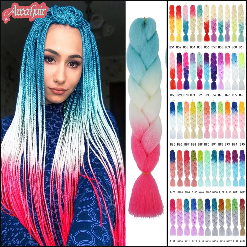 

Awahair 24 Inch Jumbo Braids Extensions Synthetic Braiding Hair Afro Ombre Color kanekalon Hair for Children Braid