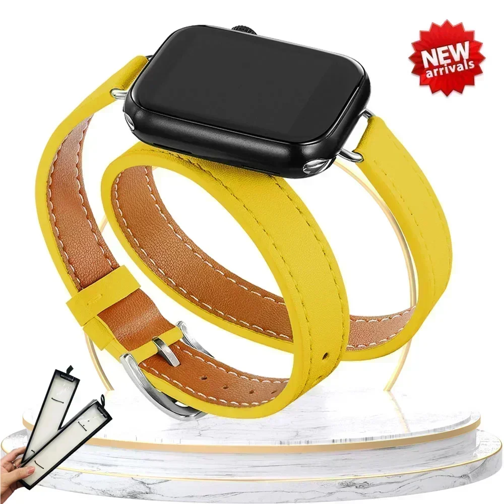 Luxury Double-Loop Leather Watch Strap Bracelet