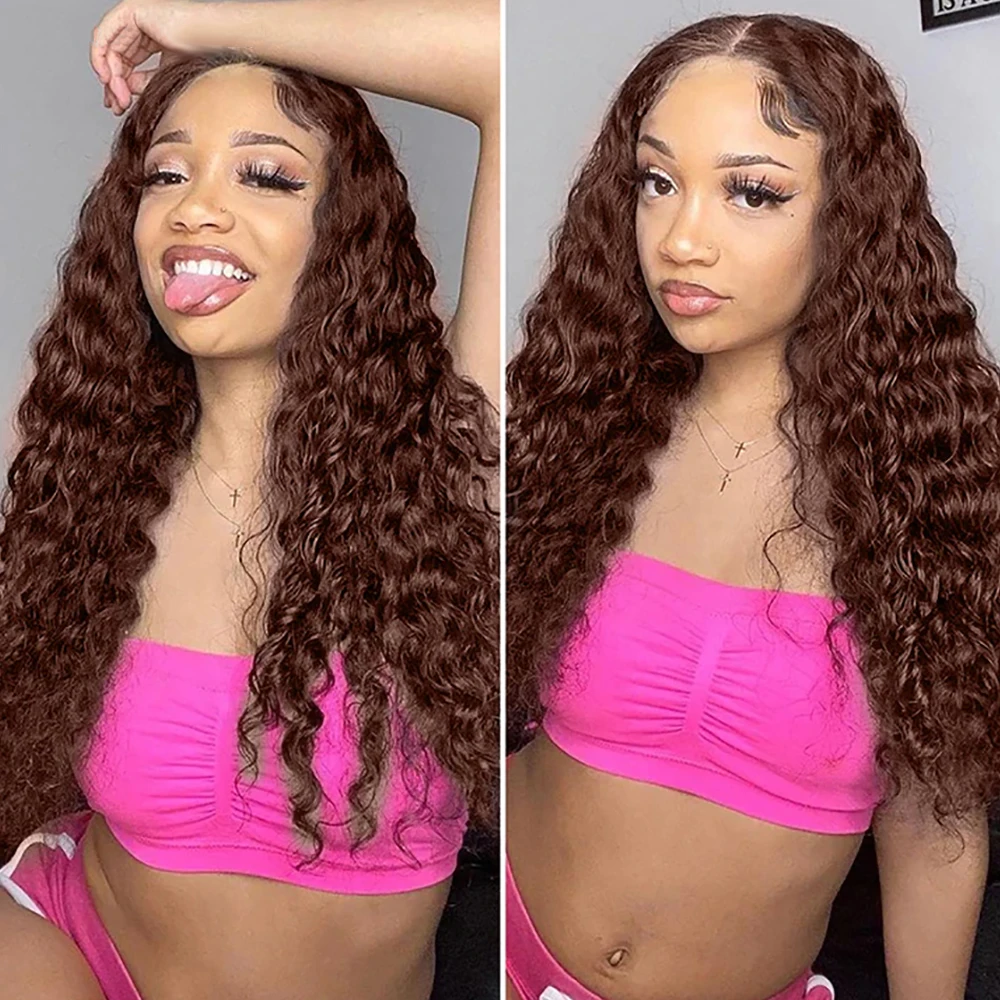 Colored Chocolate Brown Curly 13x4 Lace Front Human Hair Wig 13x6 Brazilian Deep Wave Transparent Lace Frontal Wig Glueless Wigs
