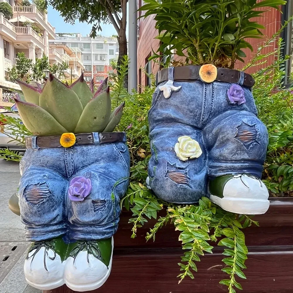 Jeans resin flowerpot resin crafts garden art potted jeans flowerpot