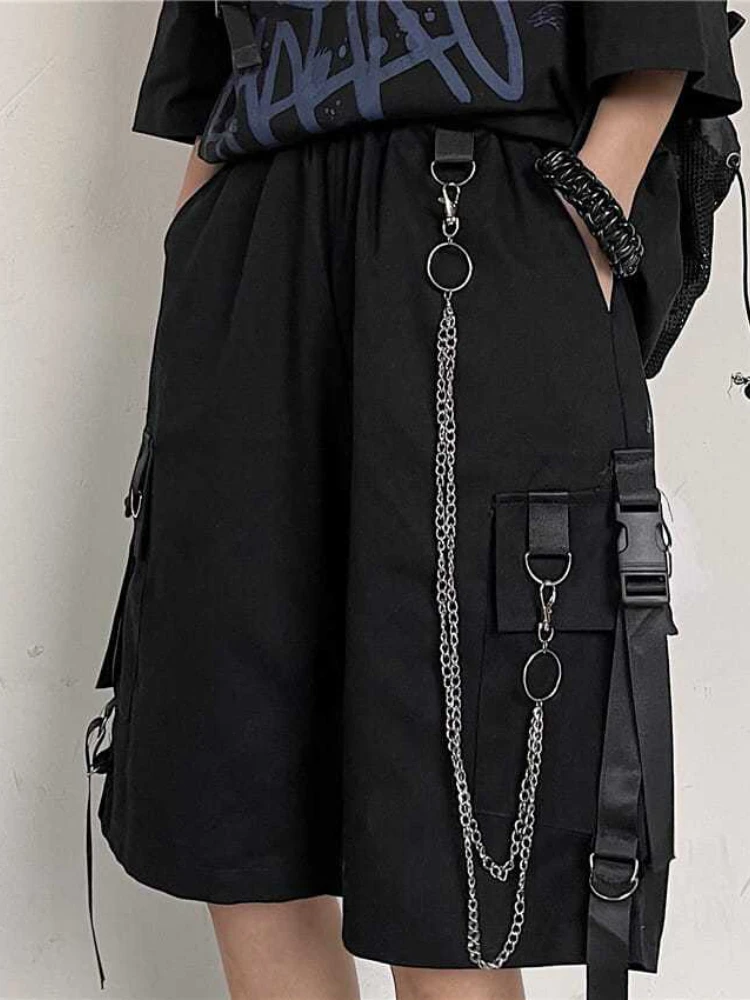 

HOUZHOU Harajuku Black Cargo Shorts Women Oversized Techwear Japanese Style Grunge Wide Leg Shorts Gothic Punk Summer Streetwear
