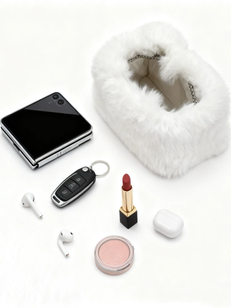 Autumn Winter Women's mini Handbag Rex rabbit fur Soft Bucket Bag Lady Purse Evening Clutch Bag Female Shoulder Crossbody Bag