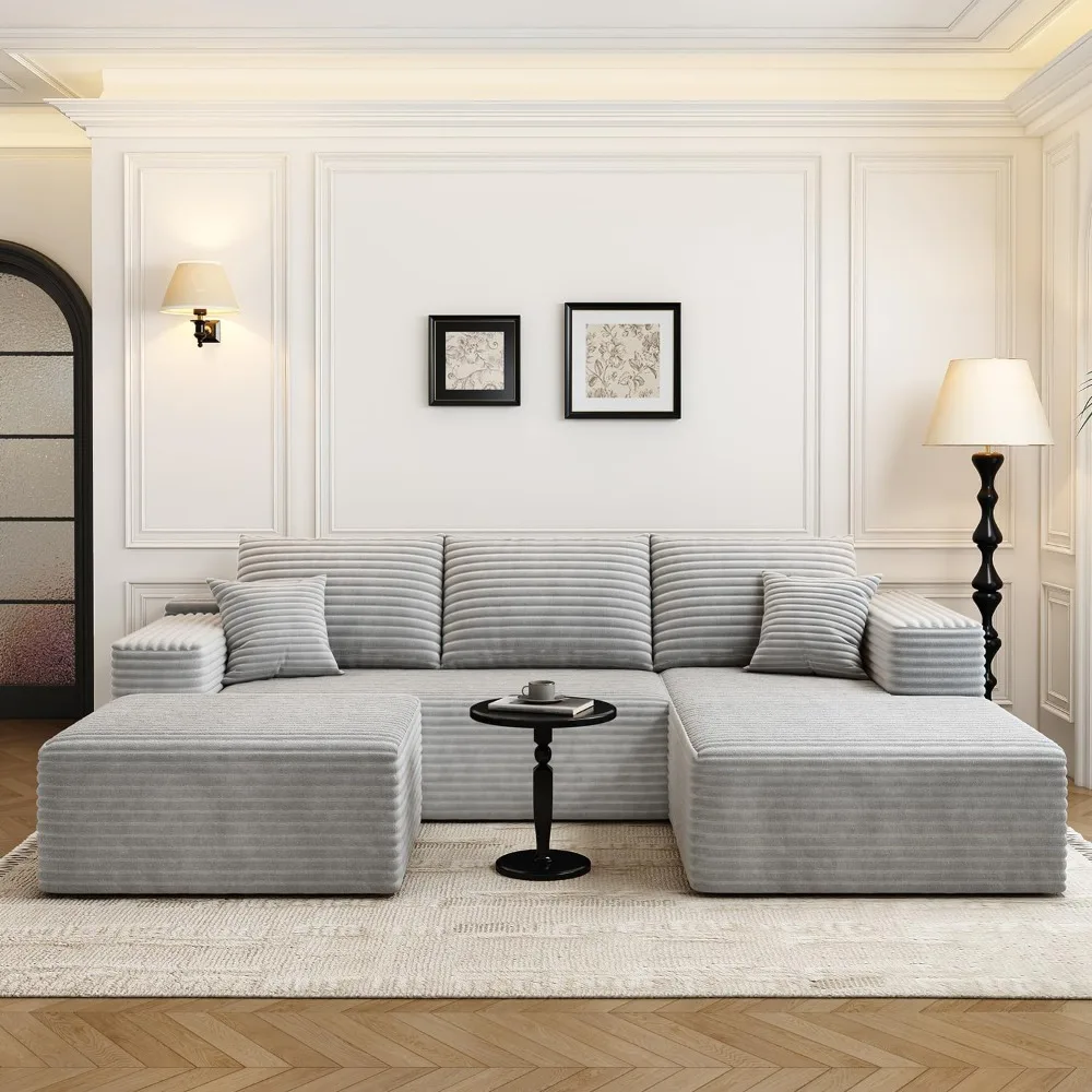 107.5" Cloud U-Shaped Modular Sectional Sofa - Modern Minimalist Upholstered Couch with 1 Ottoman, Comfort for Living Room 1