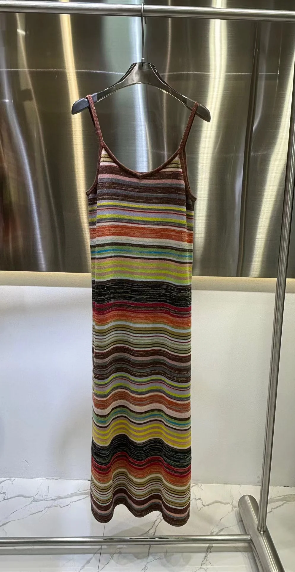 

2024ss Women's Rainbow Stripe Knitted Suspended Dress
