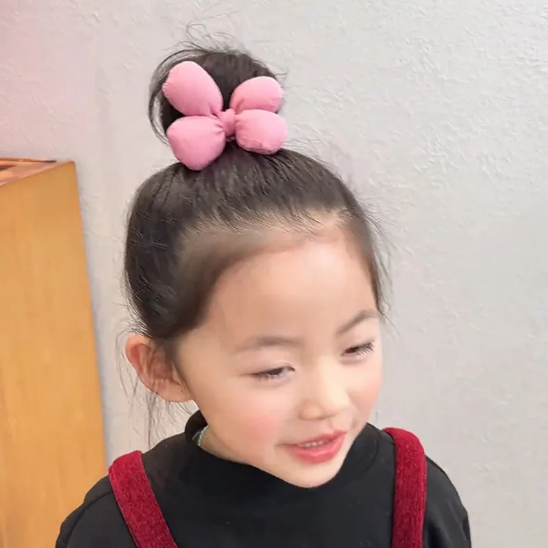 2025 봄 소녀용 4잎 꽃 모양 헤어 타이 부드러운 패브릭 탄력 밴드 우아하고 스타일리시한 하이 번 헤어 액세서리 필수품