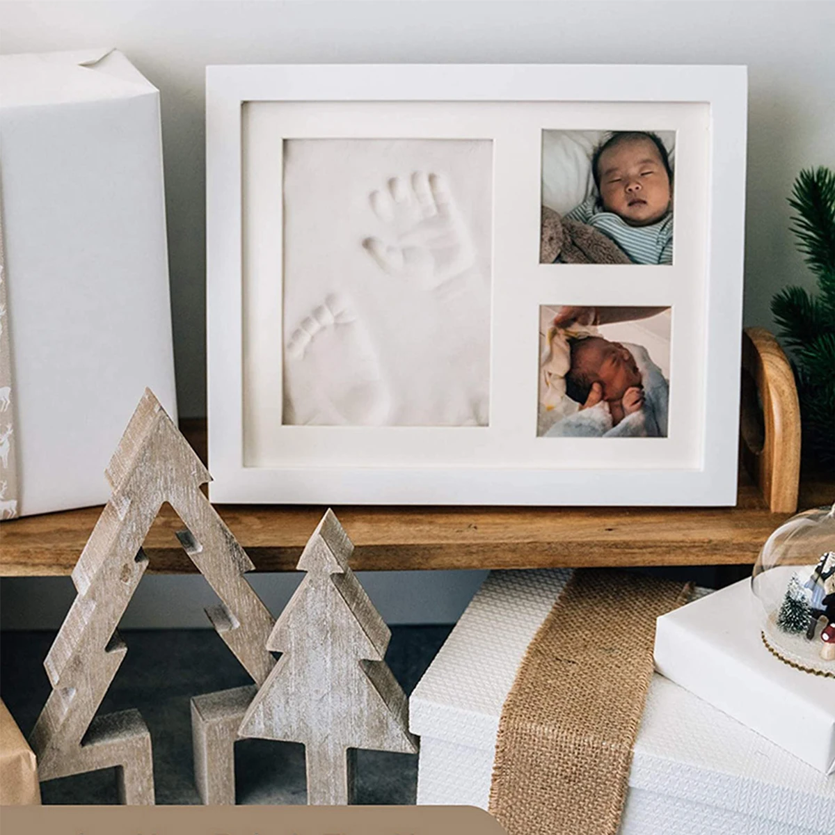 Baby hands and feet imprints newborn picture frame parent-child handmade diy children's small feet full moon gift photo frame