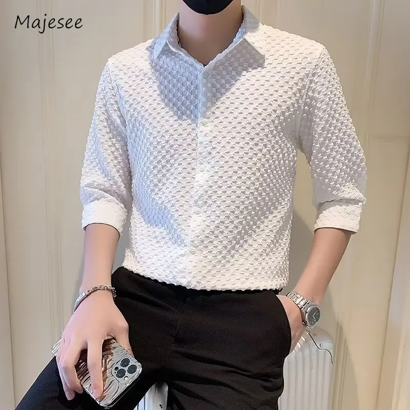 

White Shirts Men Simple Solid Summer Business Color All-match Loose Tops Daily Vintage Clothes Popular Korean Fashion