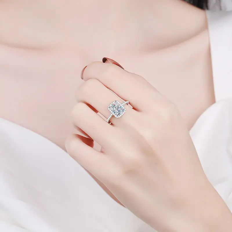 W. Crushed Ice Cut 1ct 2ct Moissanite D Color Gemstone  925 Sterling Silver Engagement Ring for Women Jewelry Gift 3
