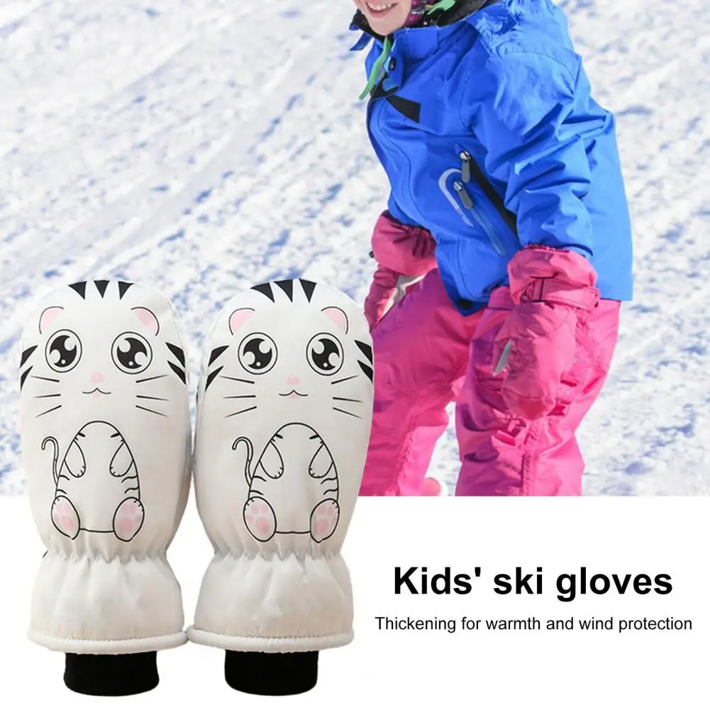 

Warm Gloves Ultra-thick Waterproof Ski Gloves with Plush Lining for Toddlers Cartoon Print Winter Warmth Guaranteed