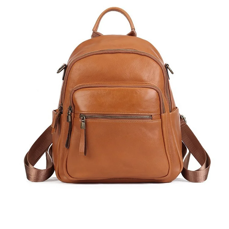 High Quality Vintage A4 Coffee Brown Black Full Grain Genuine Leather Women's Backpack Cowhide Girl Female Travel Bag Lady M1021 2