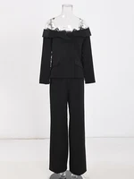 بذلات جمبسوت دانتيل مرقعة طويلة بدون أكمام للنساء ، رقبة قارب ، بذلات لعب أنيقة للحفلات ، موضة مسائية ، جديد ، صيف ، 13DB4240 ، 1