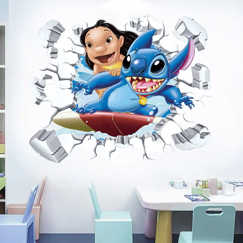 Cartoon Lilo & Stitch Luminous Wall Stickers Vinyl Decal Stickers for Kid's Room Kindergarten Living Room Bedroom Wall Decoration Animated Poster
