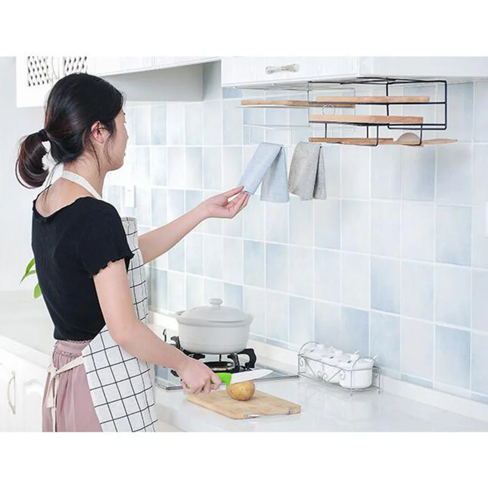 Wall-mounted Chopping Board Rack Cutting Holder Kitchen Utensil Organizer Cupboard Black