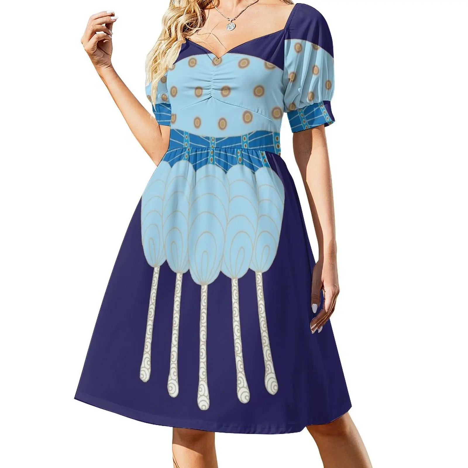 thumbnail image 1 of Arte aborigen australiano - Vestido de manga corta con estampado de jalea australiana. Ropa de vestir para mujer., 1 of 8