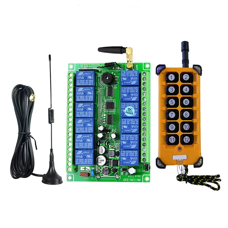 

433MHZ 3000m Industrial DC 12V 24V 48V 12CH RF Wireless Remote Control Overhead travelling crane System Receiver Suckers antenna