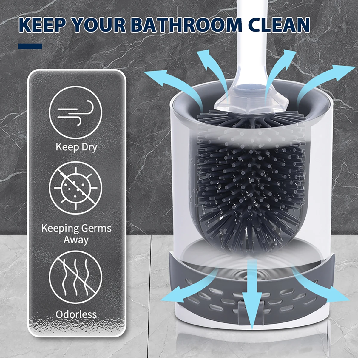 Bathroom Accessories Toilet Brush Set Water Spray Silicone Toilet Brush Long Handle Refillable Silicone TPR Brush Wall-Mounted Bathroom Cleaning Accessories