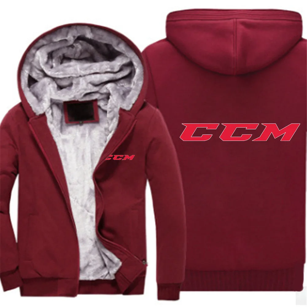 

CCM Men's Winter Hoodies Thickened Warm Coat 2023 New Men Casual Coat Fashion Zipper Solid Color Fleece Long Sleeve Jacket