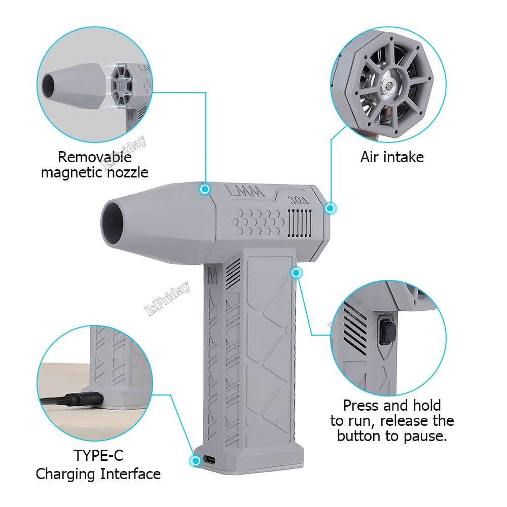 Portable Violent Mini Turbo Jet Fan Cordless Powerful 200W Compressed Air Duster Blower 110,000rpm Rechargeable Multiuse Camping